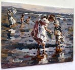 Francis Cristaux (1950) - Fillettes sur la Plage Normande