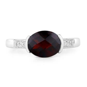 Ring - 14 karaat Witgoud - 3.01ct. tw. Granaat - Diamant -, Handtassen en Accessoires, Ringen, Nieuw