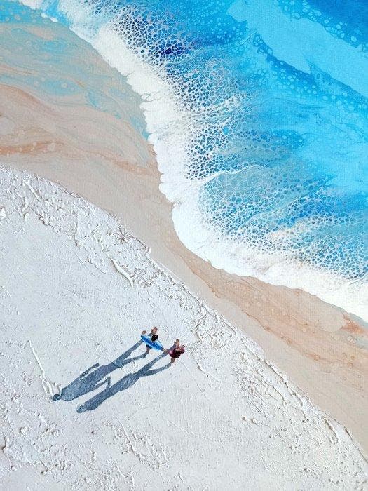 Jasmin Navoyan - BEACH FOR TWO. Minimalist Seascape /, Antiek en Kunst, Kunst | Schilderijen | Modern