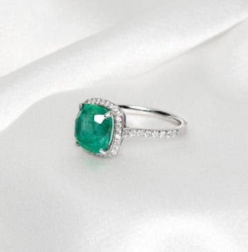 Bague - 14 carats Or blanc - 3.25ct. tw. Émeraude - Diamant, Nieuw