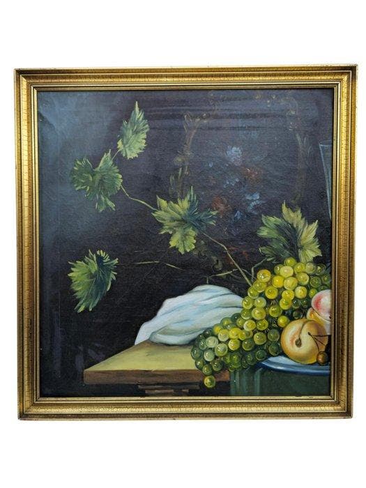 Europese school (XX) - Bodegón con uvas verdes y frutas, Antiek en Kunst, Kunst | Schilderijen | Klassiek
