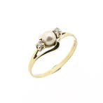 Gouden ring met parel en zirconia, Handtassen en Accessoires, Ringen, 18 tot 19, Gebruikt, Overige kleuren, Ophalen of Verzenden