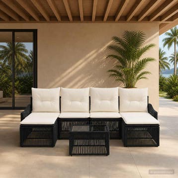 vidaXL Tuinbank Set 7 st Zwart poly rattan, Verzenden