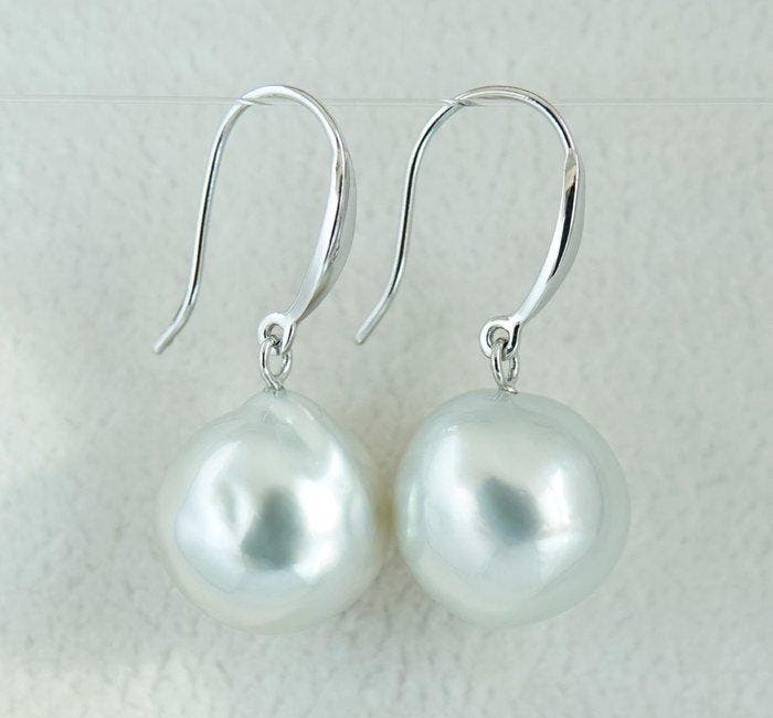 Oorbellen - 18 karaat Witgoud Parel - Zuidzee, Ware Barok, Bijoux, Sacs & Beauté, Boucles d'oreilles