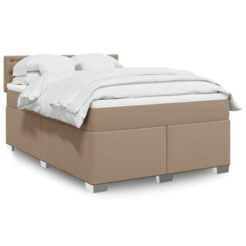 vidaXL Boxspring met matras kunstleer cappuccinokleurig, Huis en Inrichting, Slaapkamer | Bedden, Verzenden, Nieuw