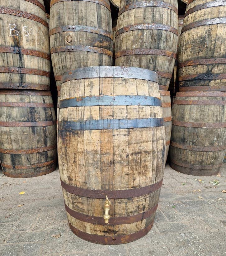 Houten regenton met messing kraan - whiskyvat - eikenhout, Jardin & Terrasse, Barils de pluie, Enlèvement ou Envoi