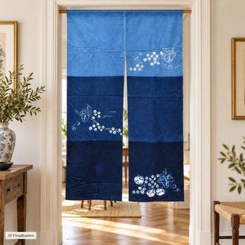 Indigo Shibori Noren-gordijn – Drie tinten blauw katoen,