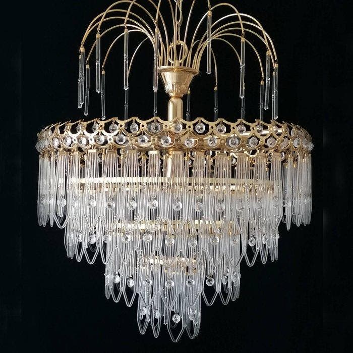 Plafondlamp - Messing, Kristal - Italiaanse hanglamp, Maison & Meubles, Maison & Meubles | Autre