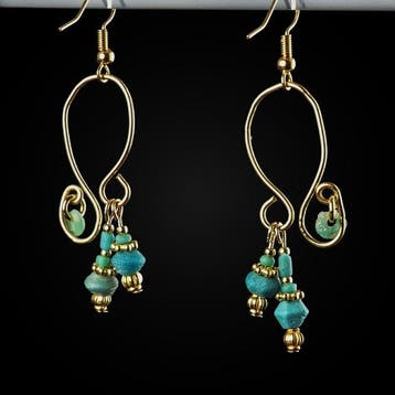 Oud-Romeins Earrings, met Romeinse turkoois glazen kralen