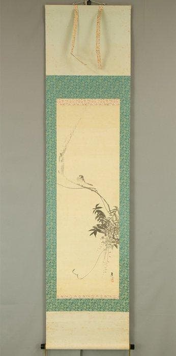 Sparrow and Wisteria Blossoms - Fukada Chokujo