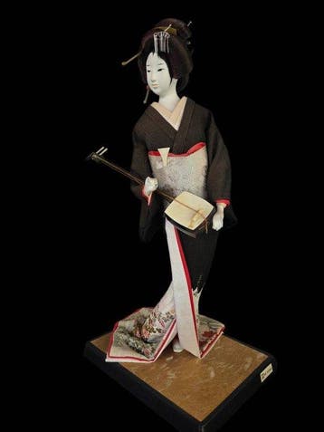 Elegant Japanese Geisha Doll with Shamisen in Kimono - Pop -