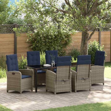 vidaXL Tuin Eettafel Set 7 st Grijs poly rattan, Verzenden, Nieuw