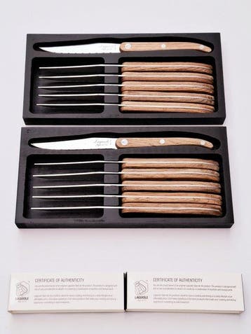 Laguiole - 12x Steak Knives - Oak wood - style de -
