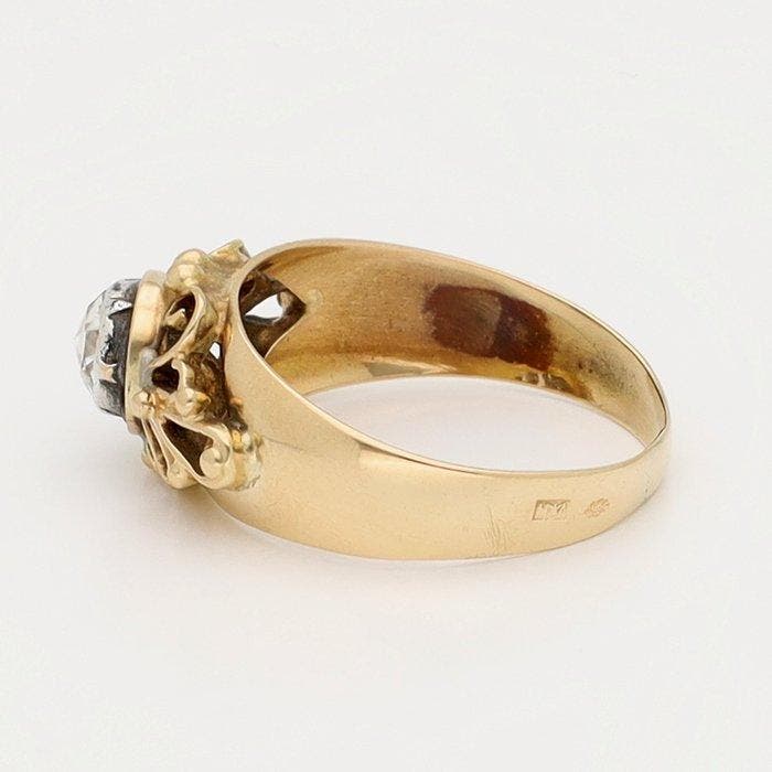 Ring - 14 karaat Geel goud, Zilver - Roos, Handtassen en Accessoires, Ringen