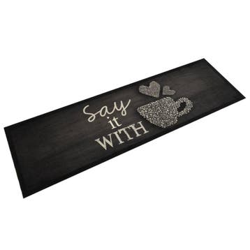 vidaXL Keukenmat wasbaar kopjeprint 45x150 cm fluweel zwart, Verzenden, Nieuw