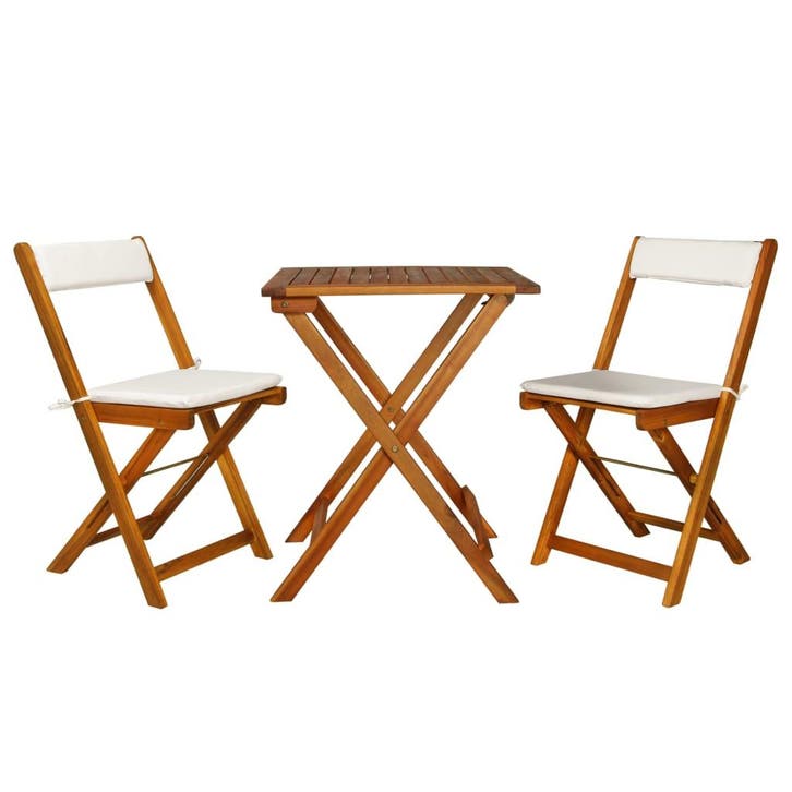 vidaXL 3-delige Bistroset inklapbaar met kussens massief, Tuin en Terras, Tuinsets en Loungesets, Nieuw, Verzenden