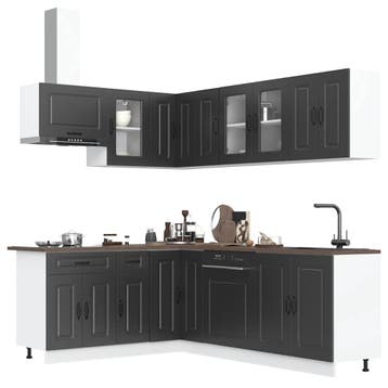 vidaXL 11-delige Keukenkastenset Kalmar bewerkt hout zwart, Verzenden, Nieuw