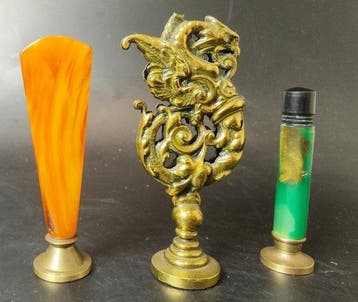 Tampon cachet postal - bronze et bakélite colorée - France