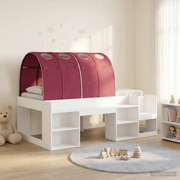 vidaXL Bedframe met Tunnel met plank 3 st Wit en Rood, Verzenden