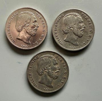 Nederland. Willem III. 1/2 gulden 1860, 1861 en 1863 (totaal, Postzegels en Munten