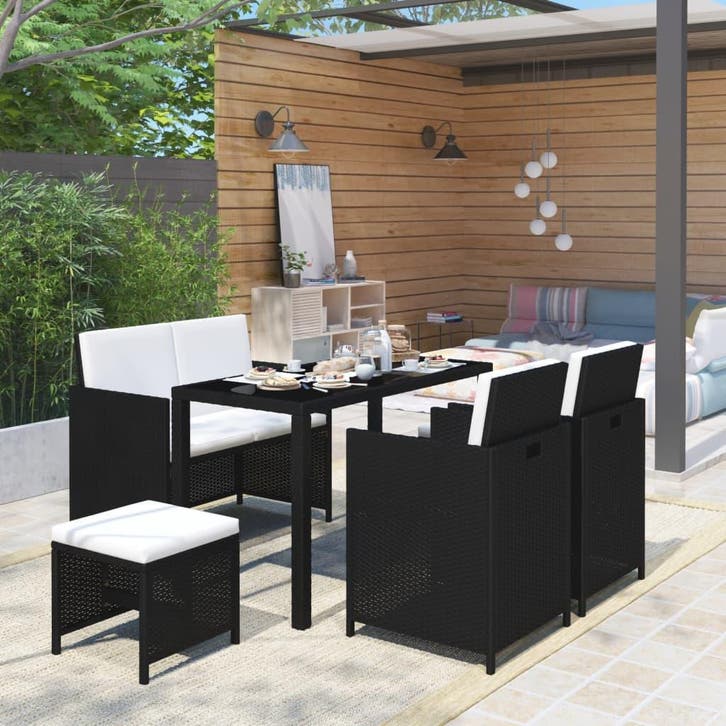 vidaXL 6-delige Tuinset met kussens poly rattan zwart, Jardin & Terrasse, Ensembles de jardin, Envoi