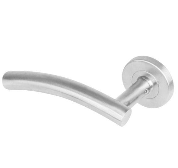 Intersteel enkele deurklink gebogen links op rond rozet rvs, Doe-het-zelf en Bouw, Overige Doe-Het-Zelf en Bouw, Nieuw