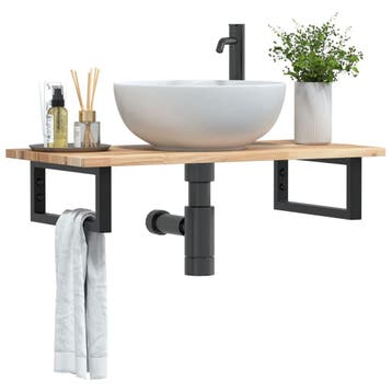 vidaXL Badkamer wandschap staal en massief acaciahout, Verzenden