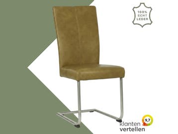 Leren eetkamerstoel Dry - Granada Olive (olijf) - Sledepoot, Overige kleuren, Nieuw, Leer, Ophalen of Verzenden