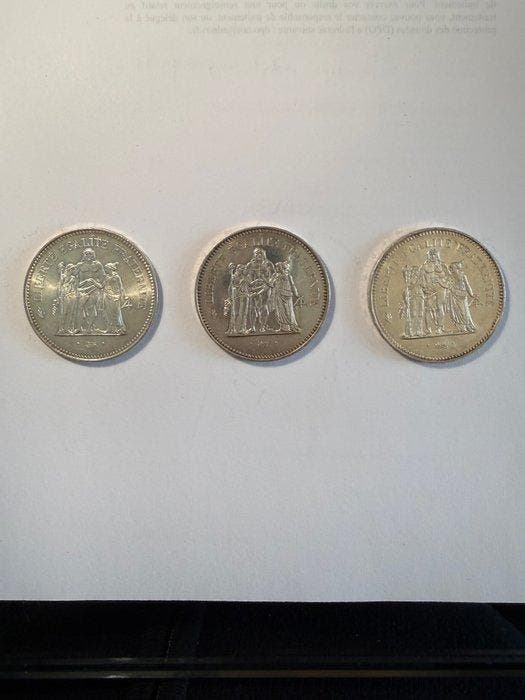Frankrijk. 50 Francs 1975/1977 Hercule (lot de 3 monnaies en, Timbres & Monnaies, Monnaies | Europe | Monnaies non-euro