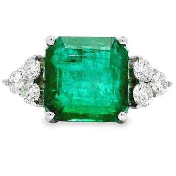 Ring Platina - 7.10ct. tw. Smaragd - Diamant - Smaragdgroene, Nieuw