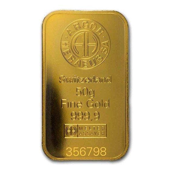 50 gram - Goud .999 - 50g .9999 Fine Gold Bar Swiss, Postzegels en Munten, Edelmetalen en Baren