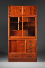 Hoge theekast - Keyaki hout (Zelkova - Japanse eik), Glas