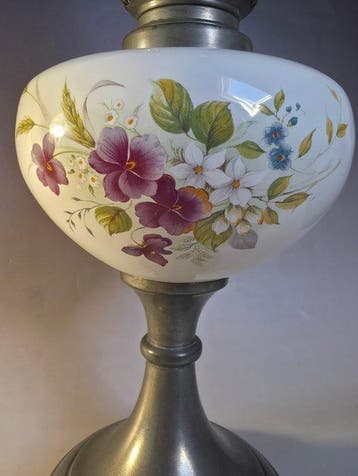 Lampe à pétrole - Verre, Porcelaine, Étain - Lampe à huile