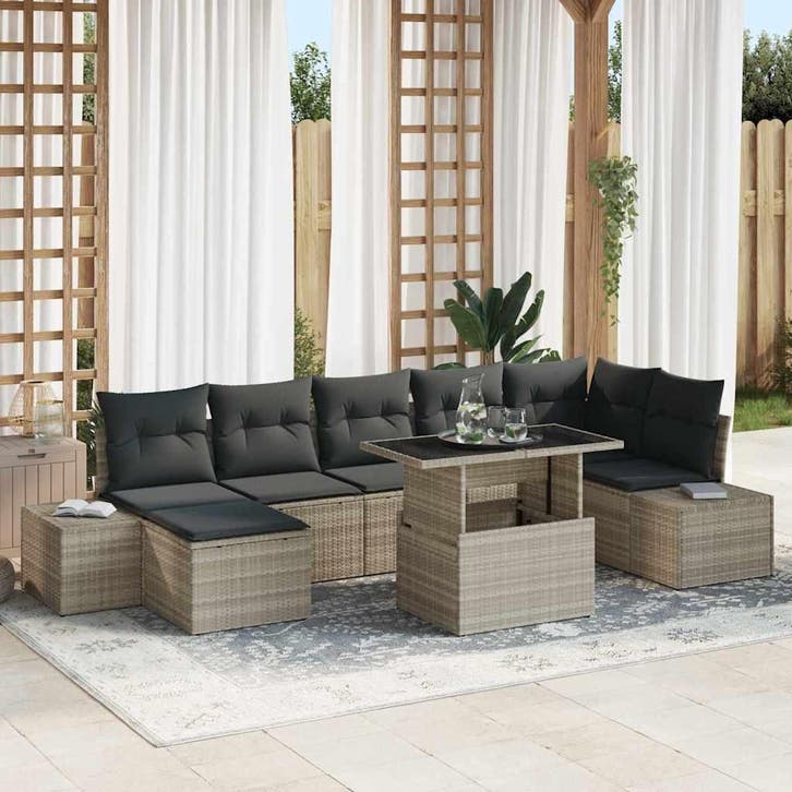 vidaXL Tuinbank Set met opslag 8 pcs Lichtgrijs Poly rattan, Tuin en Terras, Tuinsets en Loungesets, Nieuw, Verzenden