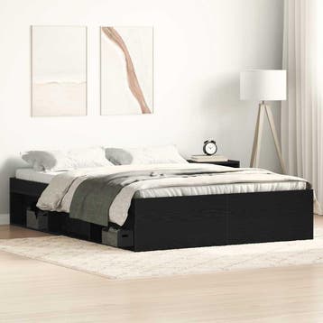 vidaXL Bedframe zonder matras 135x190 cm bewerkt hout zwart, Huis en Inrichting, Slaapkamer | Bedden, Verzenden, Nieuw