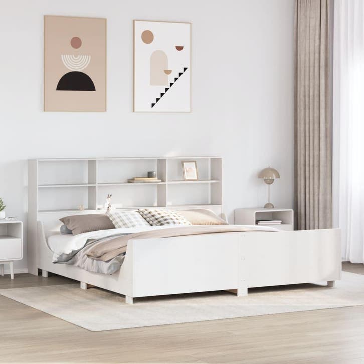vidaXL Bed met boekenkast zonder matras massief hout wit, Huis en Inrichting, Slaapkamer | Bedden, Nieuw, Verzenden