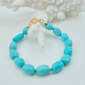 Turquoise - Argent, Plaqué or - Bracelet - Turquoise