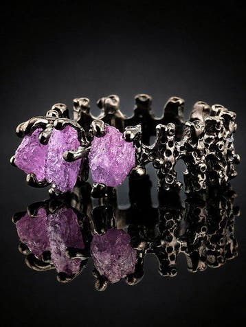 Roze robijnring - 925 sterling zilver - ruwe edelsteen,