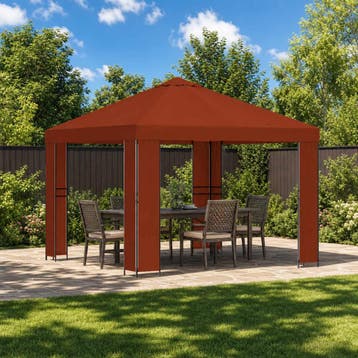 vidaXL Prieel 3 x 3 m Terracotta Polyester en Staal 190 gsm, Verzenden, Nieuw