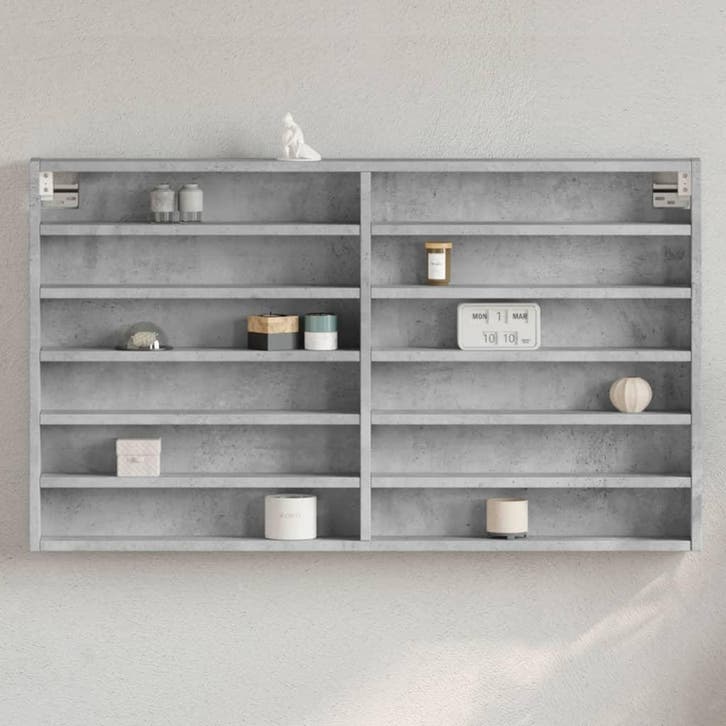 vidaXL Vitrinekast 100x8,5x58 cm bewerkt hout betongrijs, Huis en Inrichting, Kasten | Wandmeubels, Nieuw, Verzenden