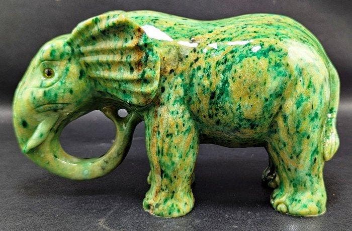 Aventurine Handgesneden Olifant - Hoogte: 179 mm - Breedte:, Verzamelen, Mineralen en Fossielen