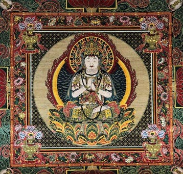 Buddhist Tapestry Depicting the Cosmic Buddha and Sanskrit