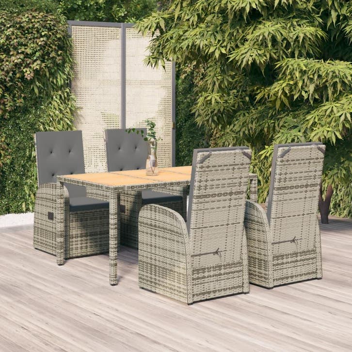 vidaXL 5-delige Tuinset met kussens poly rattan grijs, Jardin & Terrasse, Ensembles de jardin, Envoi