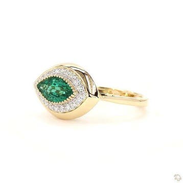 Bague - 14 carats Or jaune - 1.44ct. tw. Émeraude - Diamant, Nieuw