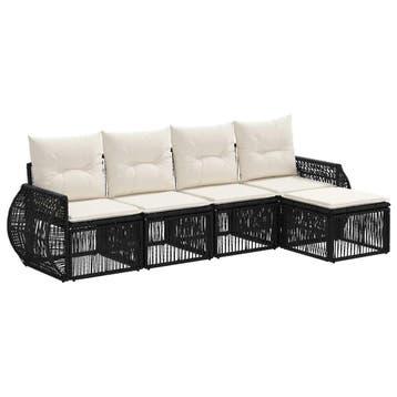 vidaXL Tuinbank Set 5 pcs Zwart en Crème Wit poly rattan, Verzenden