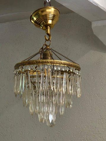 Plafondlamp - Vintage kristallen cascade-kroonluchter -, Antiek en Kunst
