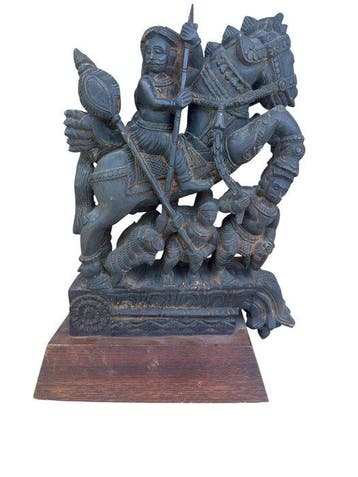 Houtsnijpaneel van een figuur te paard en zijn gevolg - Hout, Antiek en Kunst
