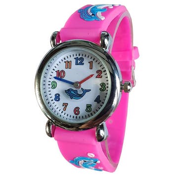 Fako - Kinderhorloge - 3D - Dolfijntjes - Fuchsia, Handtassen en Accessoires, Horloges | Kinderen, Verzenden, Nieuw