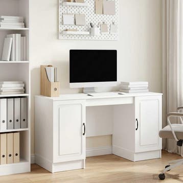 vidaXL Bureau Hoogglans Wit 142,5 x 50 x 75 cm Bewerkt hout, Verzenden, Nieuw