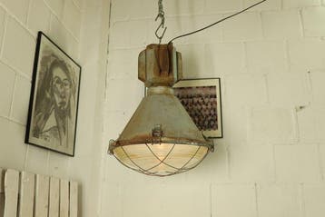 Plafondlamp - Vintage industriële hanglamp - Staal, Glas,